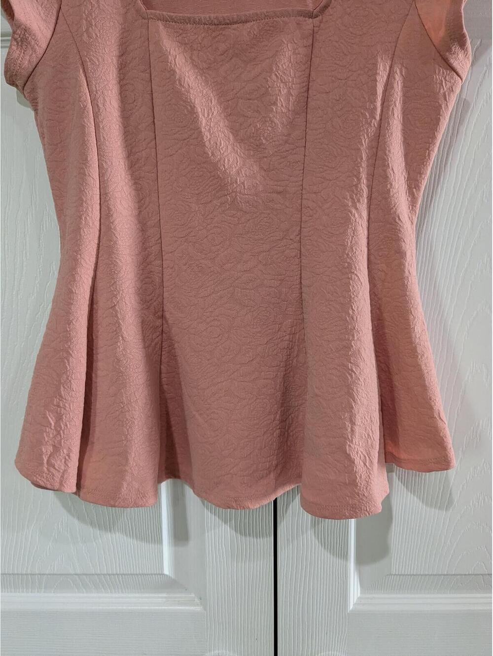Poetry Women's Jacquard Peplum Top, Coral, Size Small, Cap Sleeve, Square Neck - Picture 5 of 8